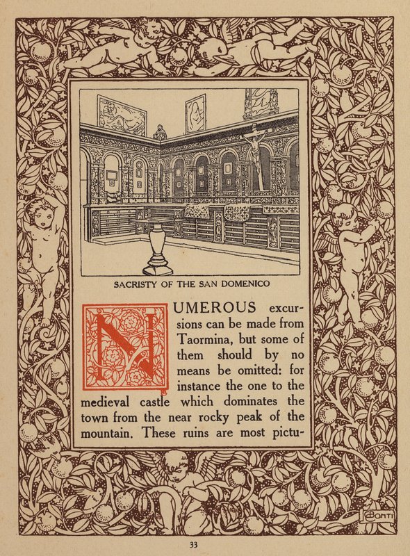 Página da brochura do San Domenico Palace Hotel, Taormina (litografia) de Italian School