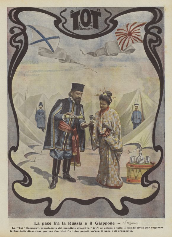 Paz entre a Rússia e o Japão (litografia a cores) de Italian School
