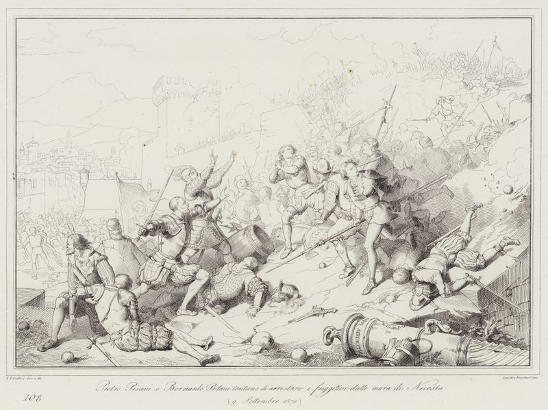 Pietro Pisani e Bernardo Polani tentam prender os fugitivos das muralhas de Nicósia de Italian School