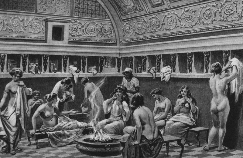Pompeia: Interior dos Banhos do Fórum (Litho) de Italian School