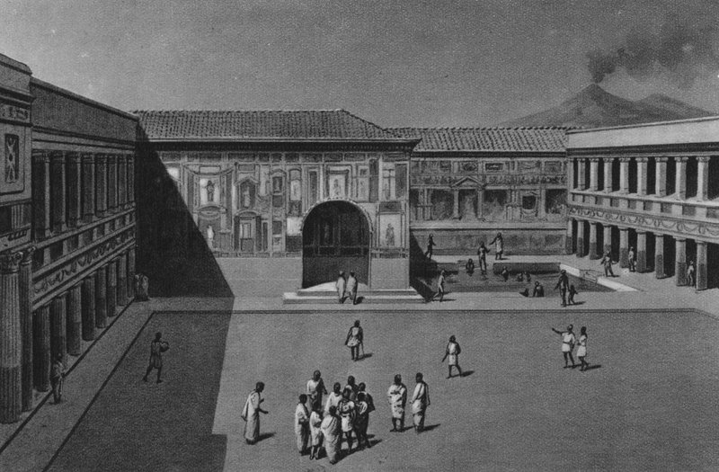 Pompeia: Interior dos banhos estábicos (Litho) de Italian School