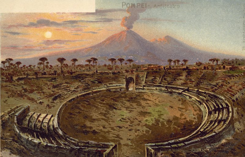 Pompeia, Itália, Anfiteatro (litografia a cores) de Italian School