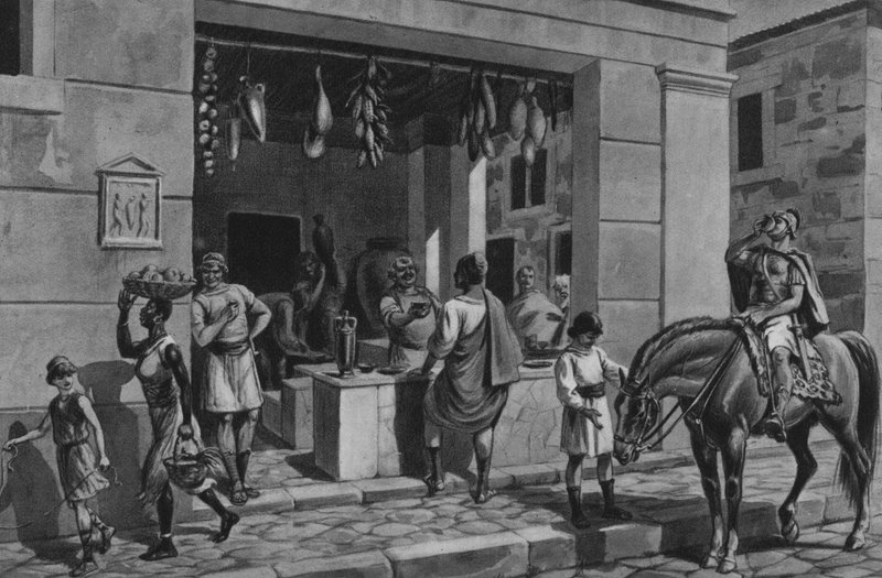 Pompeia: Um fondaco (litho) de Italian School