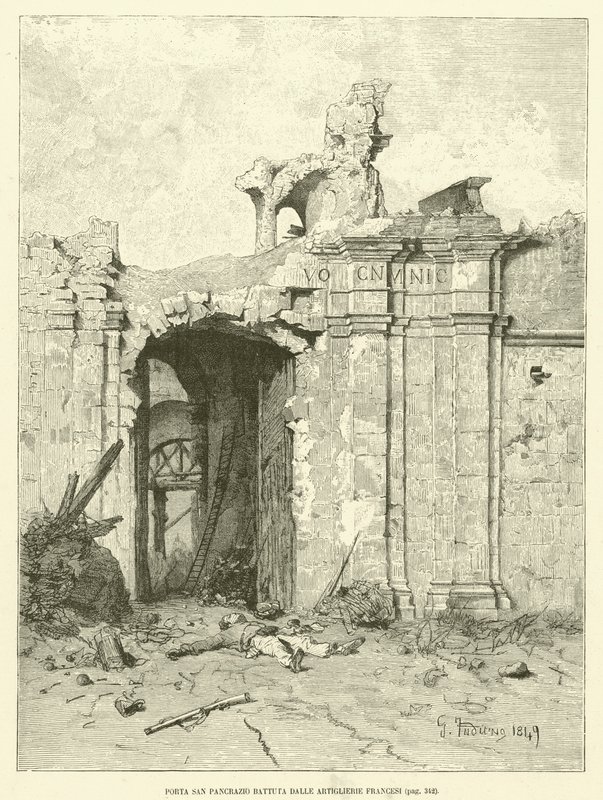 Porta San Pancrazio Battuta Dalle Artiglierie Francesi (gravura) de Italian School