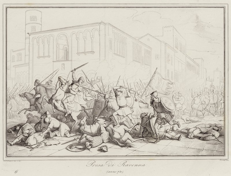 Tomada de Ravenna, 730 (gravura) de Italian School