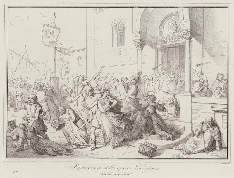 Rapto das Noivas Venezianas, 930 (gravura) de Italian School
