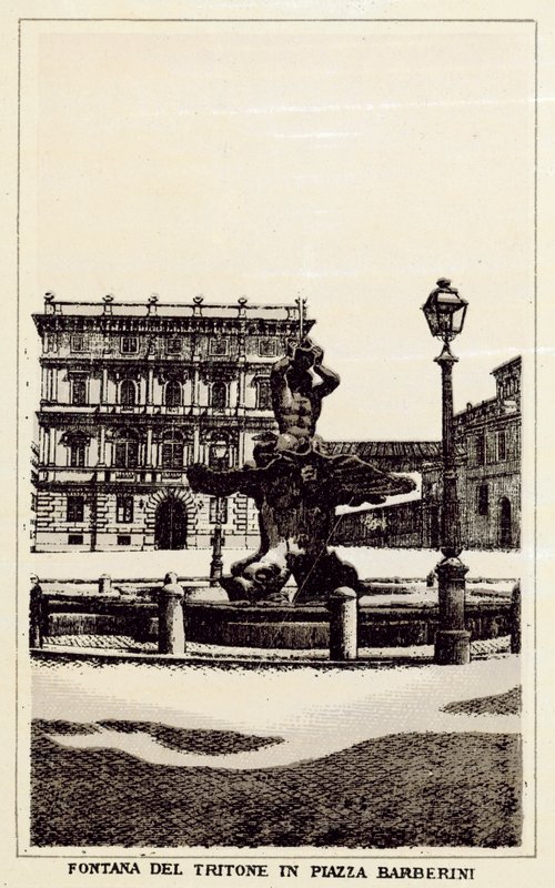 Roma: Fonte Triton na Praça Barberini (litho) de Italian School