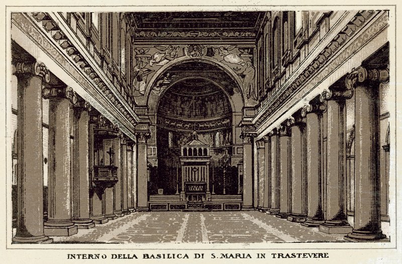 Roma: Interior da Basílica de S. Maria In Trastevere (litho) de Italian School