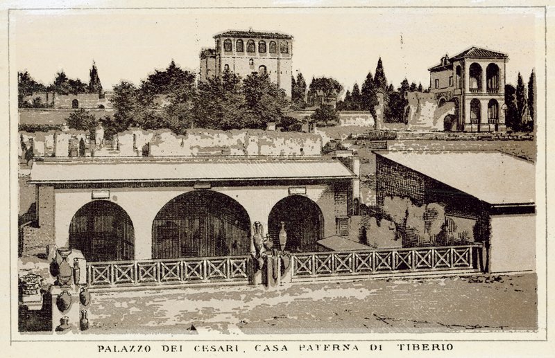 Roma: Palácio dos Césares, Casa Paternal de Tibério (litho) de Italian School
