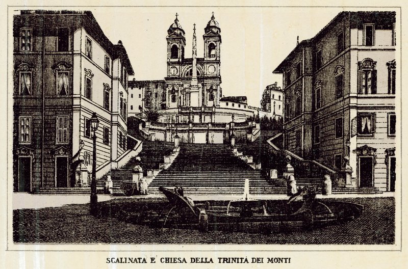 Roma: Passos Espanhóis e Igreja de Trinita Dei Monti (litho) de Italian School
