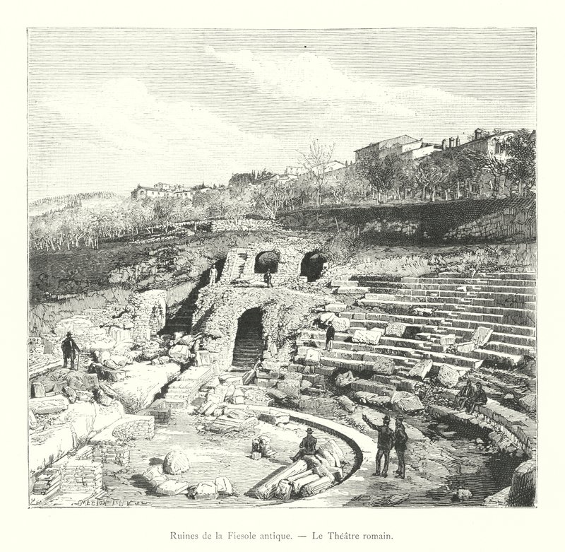 Ruínas do antigo Fiesole, O Teatro Romano (gravura) de Italian School
