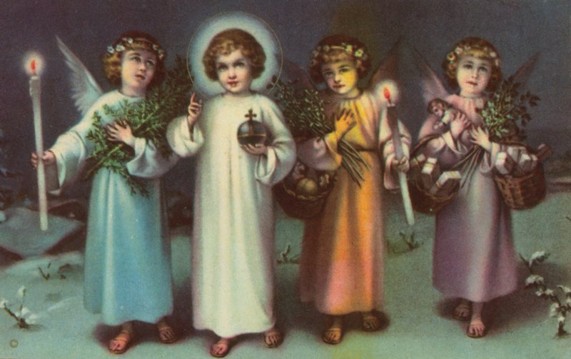 Santo e Anjos (litografia a cores) de Italian School