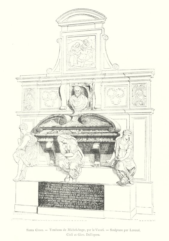 Santa Croce, Túmulo de Miguel Ângelo, de Vasari, Escultura de Lorenzi, Cioli e Giov Dell