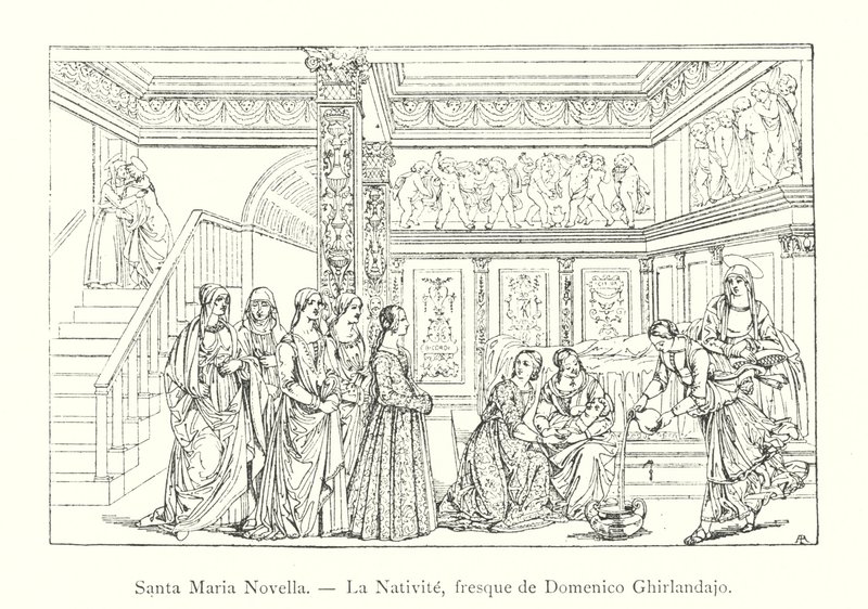 Santa Maria Novella, La Nativite, fresque de Domenico Ghirlandajo (gravura) de Italian School
