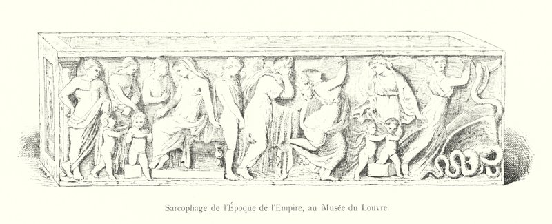 Sarcófago do período Império, no Museu do Louvre (gravura) de Italian School