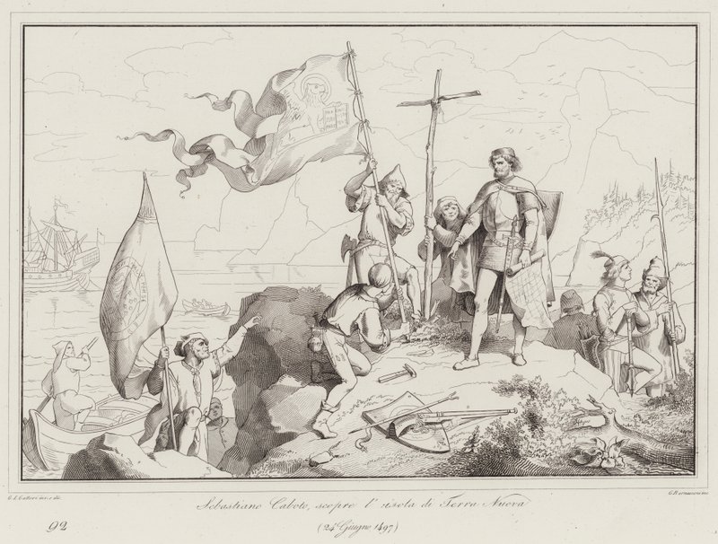 Sebastiano Caboto, descobre a ilha de Terra Nuova de Italian School