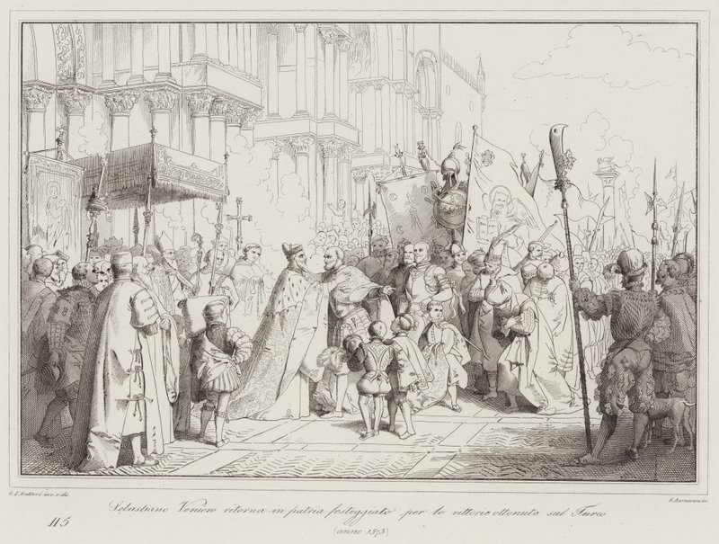 Sebastiano Veniero regressa à sua terra natal para comemorar as suas vitórias sobre o Turco de Italian School