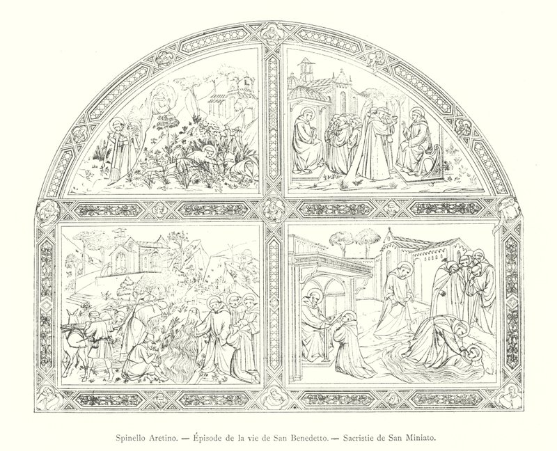Spinello Aretino, Episódio de la vie de San Benedetto, Sacristie de San Miniato (gravura) de Italian School