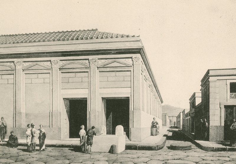O edifício de Eumachia como era (gravure) de Italian School