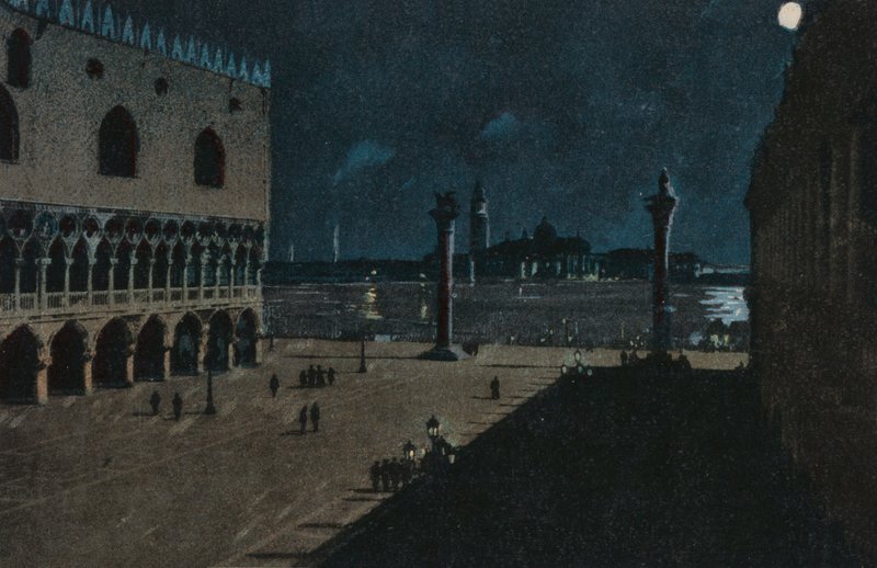 O Palácio Ducal (litografia a cores) de Italian School