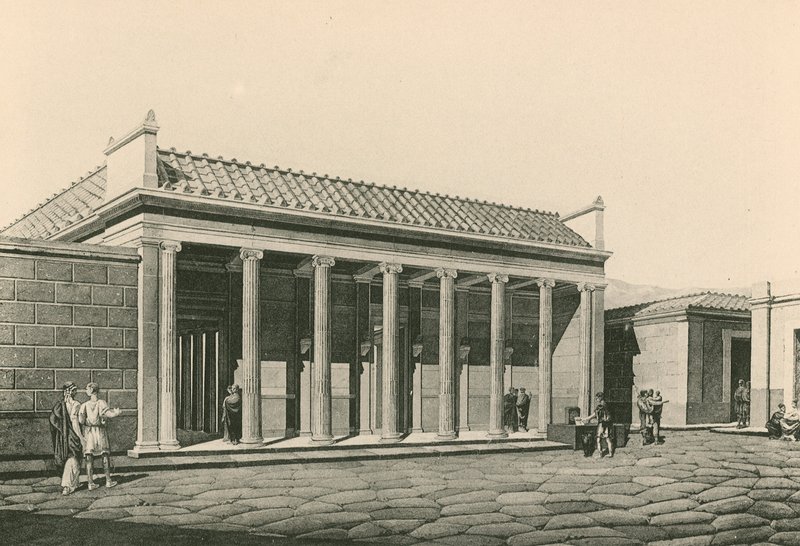 A entrada para o fórum triangular como era (gravura) de Italian School