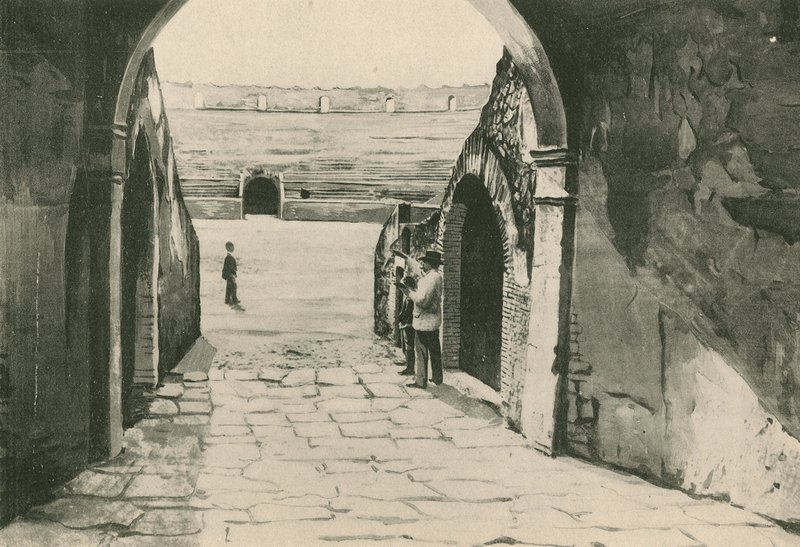 A principal entrada para o anfiteatro como é (gravura) de Italian School