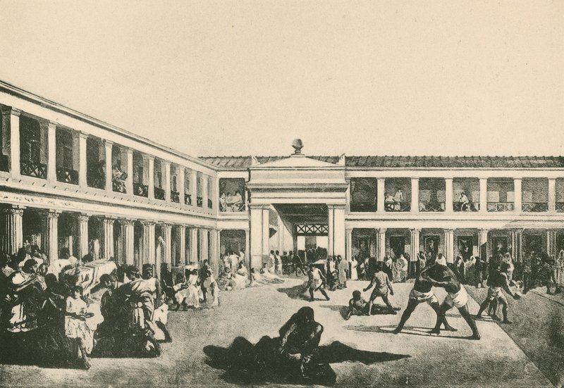 Os banhos de Stabian - o lugar do Wrestling como era (gravure) de Italian School