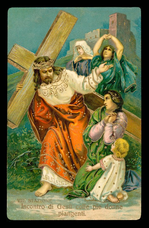 Via-Sacra (de um conjunto de 14) (litografia a cores) de Italian School