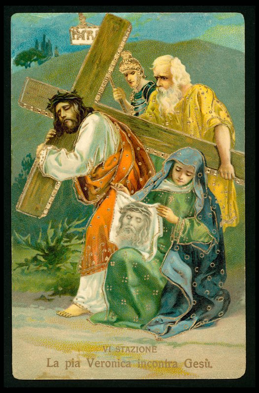 Via-Sacra (de um conjunto de 14) (litografia a cores) de Italian School
