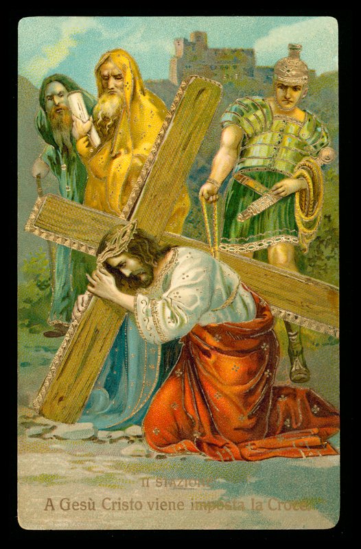 Via-Sacra (de um conjunto de 14) (litografia a cores) de Italian School