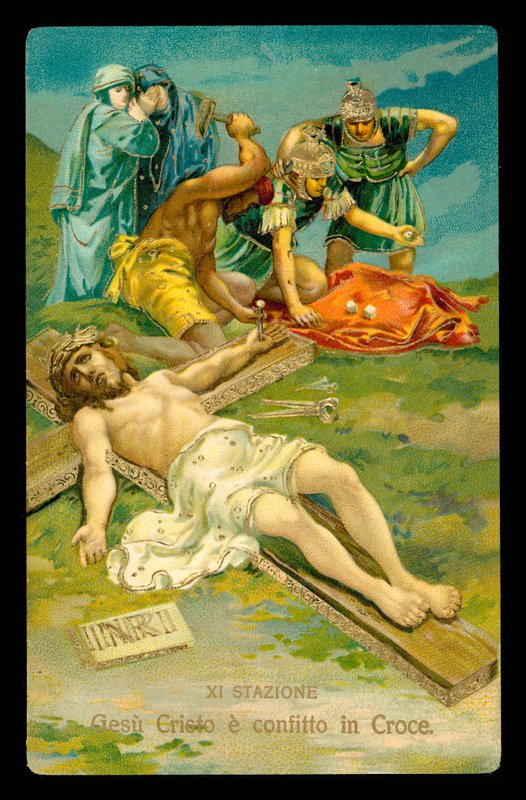 Via-Sacra (de um conjunto de 14) (litografia a cores) de Italian School