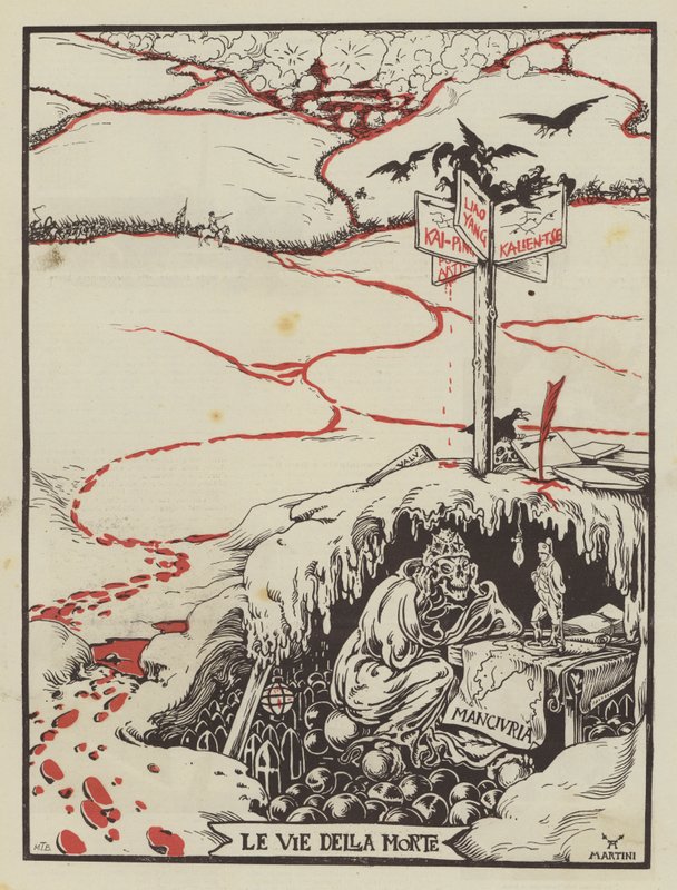 Os Caminhos da Morte (litografia a cores) de Italian School