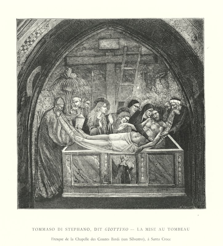 Tommaso di Stephano, dit Giottino, La Mise au Tombeau, Fresque de la Chapelle des Comtes Bardi, san Silvestro, a Santa Croce (gravura) de Italian School