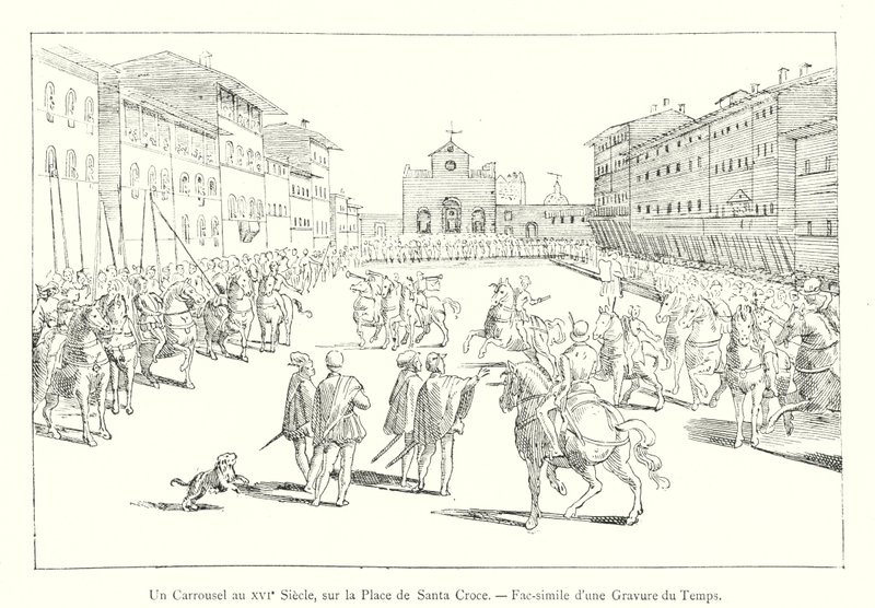 Um Carrossel no século XVI, na Piazza di Santa Croce, Fac-símile de uma Gravura de Italian School
