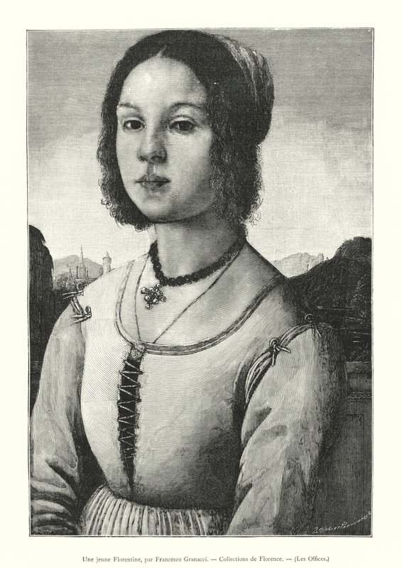 Uma jovem florentina, de Francesco Granacci, Florence Collections, Uffizi (gravura) de Italian School
