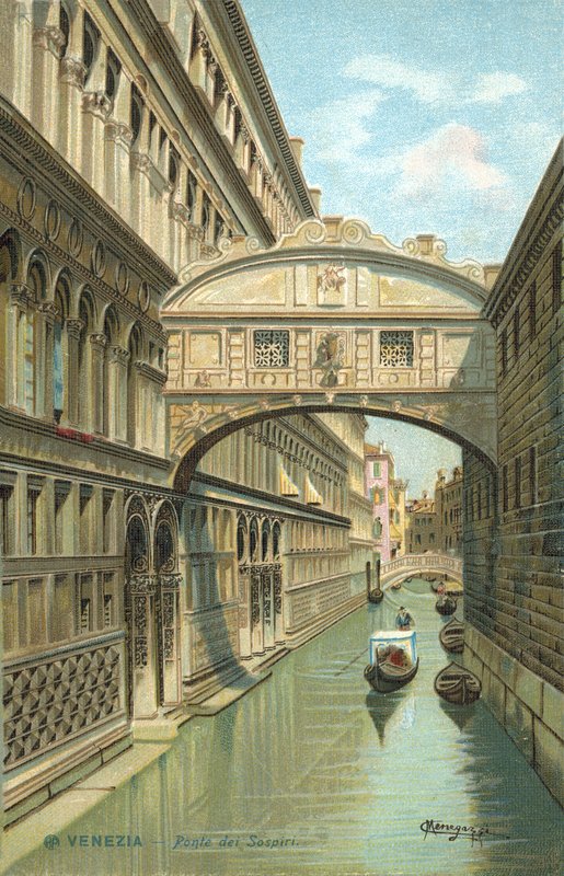 Veneza, Itália, Ponte dos Suspiros (cromolitografia) de Italian School