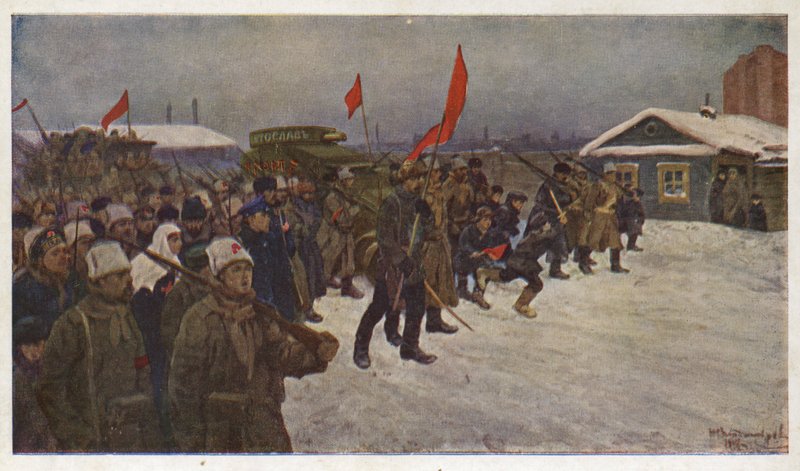 Demonstração de soldados e trabalhadores durante a Revolução de 1917 de Fevereiro na Rússia de Ivan Alexeyevich (after) Vladimirov