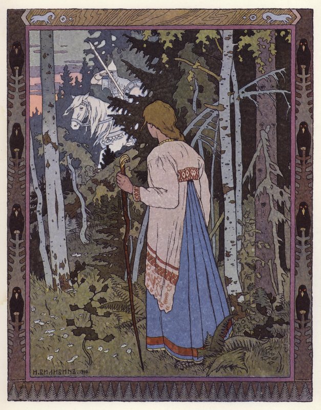 Ilustração para Vassilisa The Beautiful (cor litho) de Ivan Yakovlevich Bilibin