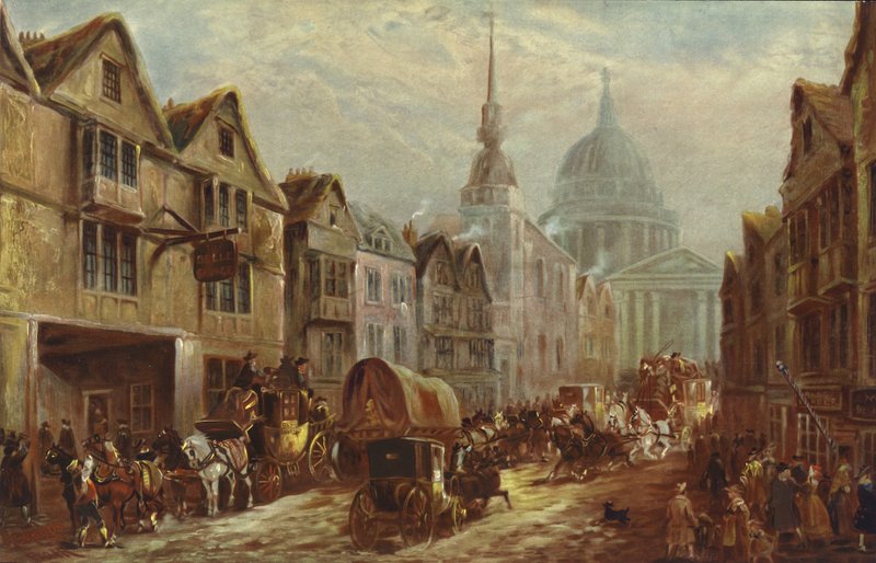Entrada para a estalagem de La Belle Sauvage, Ludgate Hill, Londres de J.C. Maggs
