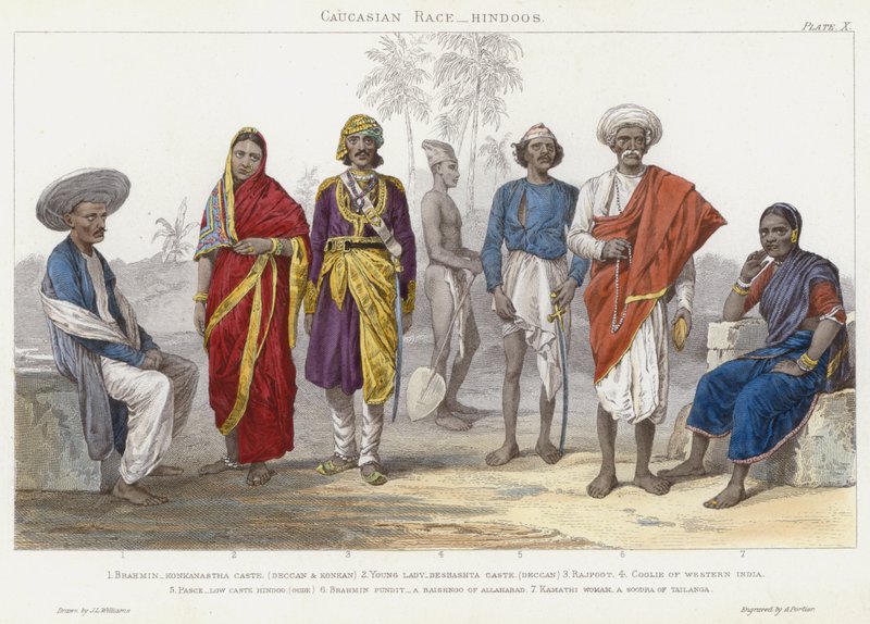 Caucasian Race, Hindoos (gravura colorida) de J.L. (after) Williams