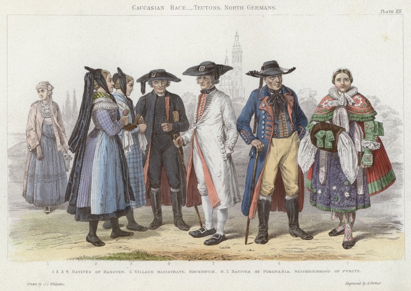 Caucasian Race, Teutons, North Germans (gravura colorida) de J.L. (after) Williams