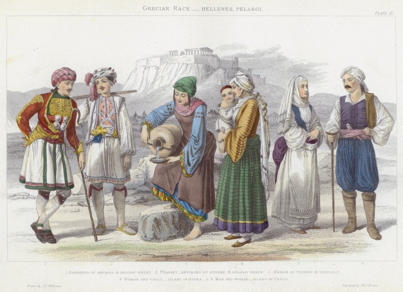 Grecian Race, Hellenes, Pelasgi (gravura colorida) de J.L. (after) Williams