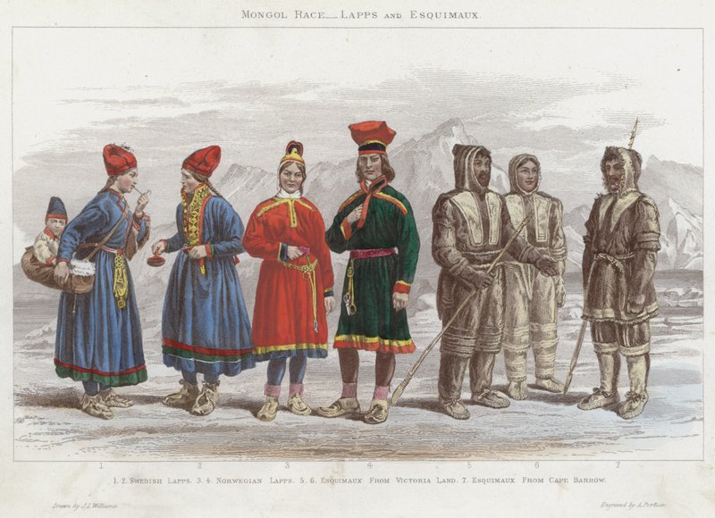 Mongol Race, Lapps e Esquimaux (gravura colorida) de J.L. (after) Williams