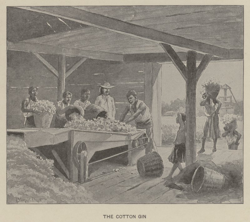 O gin de algodão (litho) de J. (after) Steeple Davis