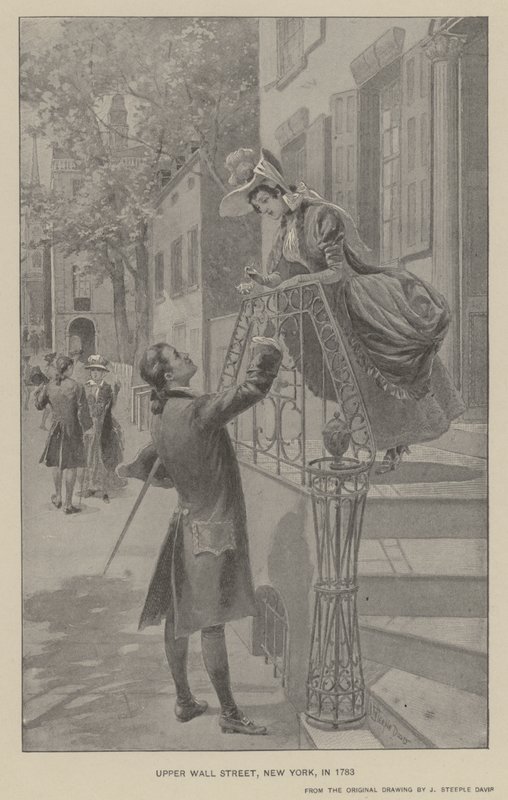 Upper Wall Street, Nova Iorque, em 1783 (litho) de J. (after) Steeple Davis