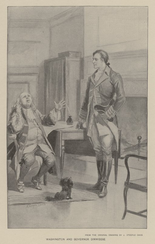 Washington e o Governador Dinwiddie (litho) de J. (after) Steeple Davis