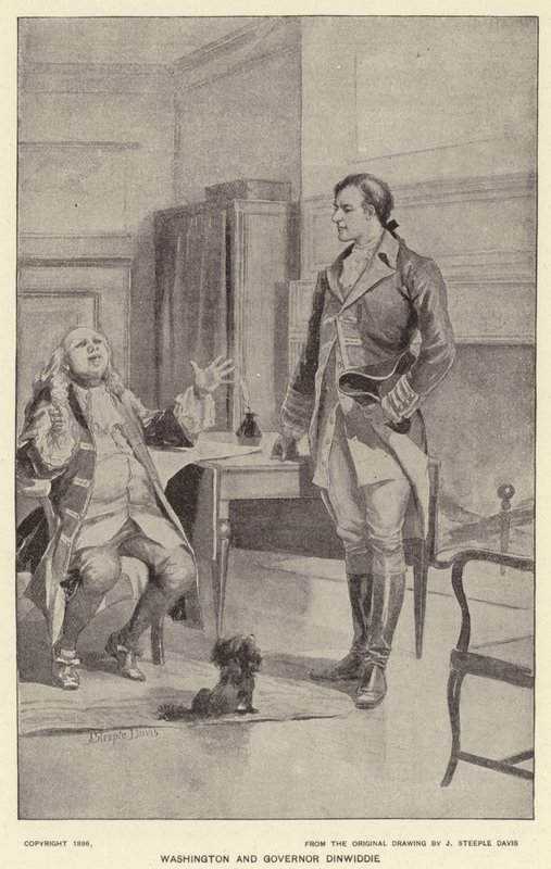 Washington e o Governador Dinwiddie (litho) de J. (after) Steeple Davis