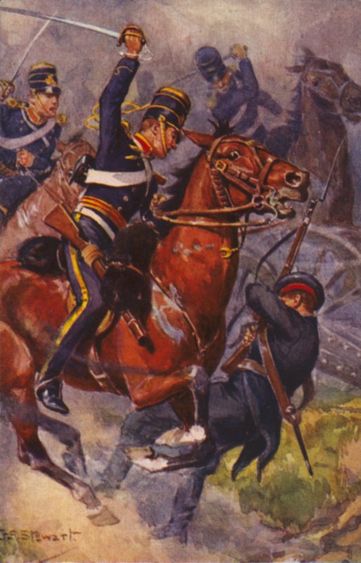 Soldados britânicos da 4ª Brigada Ligeira (Hussars), na Batalha de Balaclava, Guerra da Crimeia de J. A. Stewart