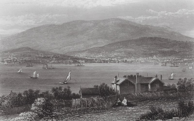 Austrália: Cidade de Hobart, Tasmânia (gravura) de J. C. Armytage