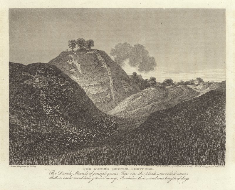 Robert Bloomfield, poeta: The Danish Mounds, Thetford (gravura) de J. Greig